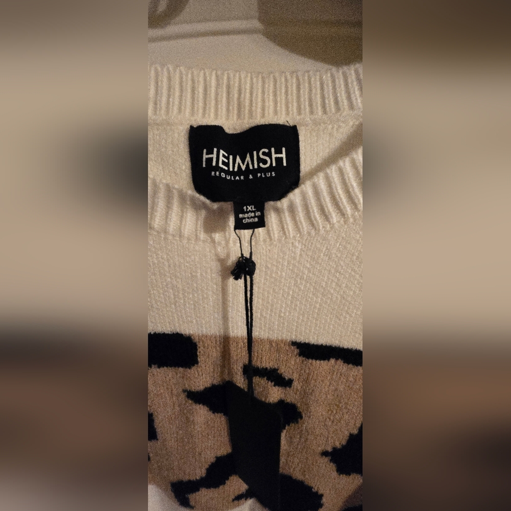 HEIMISH USA White and Tan Leopard Print Sweater - Picture 3 of 6